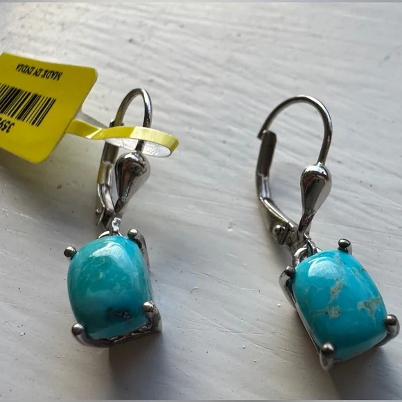 Genuine Silver and Turquoise Earrings - Picture 2 of 5
